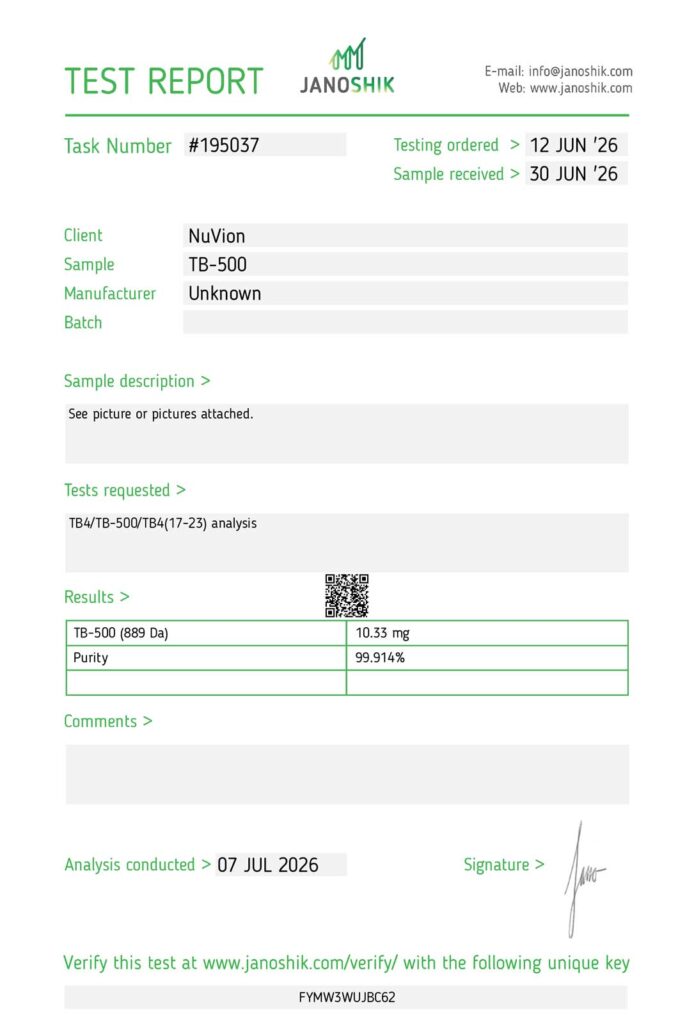 TB-500 COA report